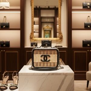 Chanel Wicker/ Raffia Patent CC Filigree Vanity Case.